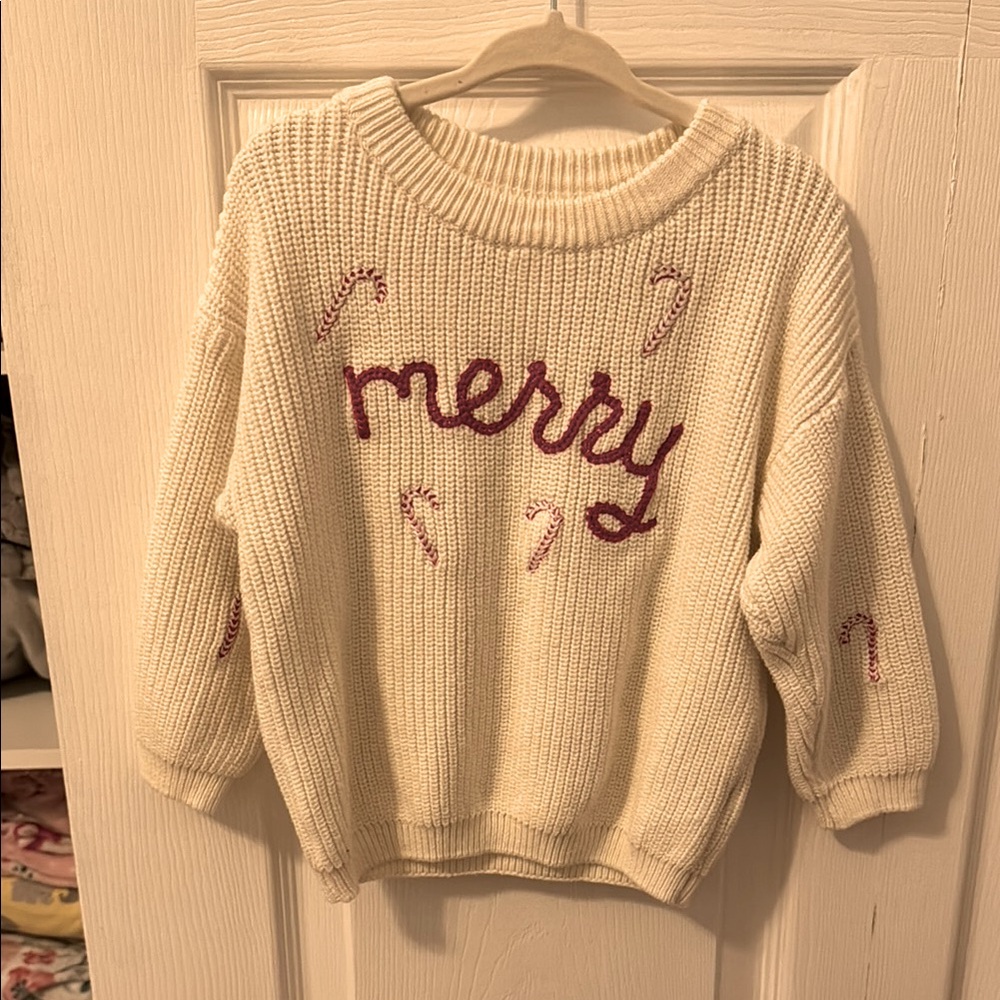 Toddler Merry Cream Sweater with Red Accents